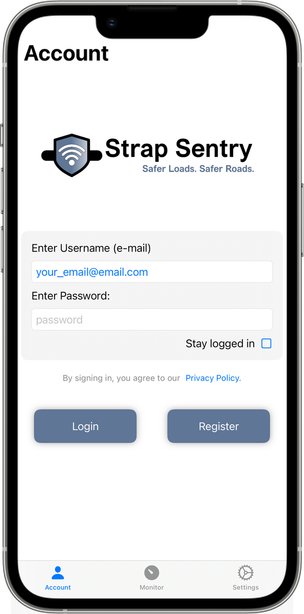 Strap Sentry App : Account Page Strap Sentry App : Account Page